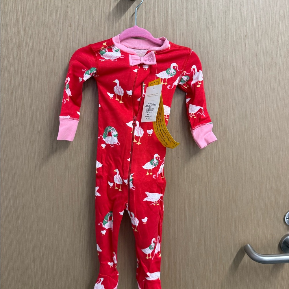 The Beaufort Bonnet Company Red and Pink Goose Print Footie